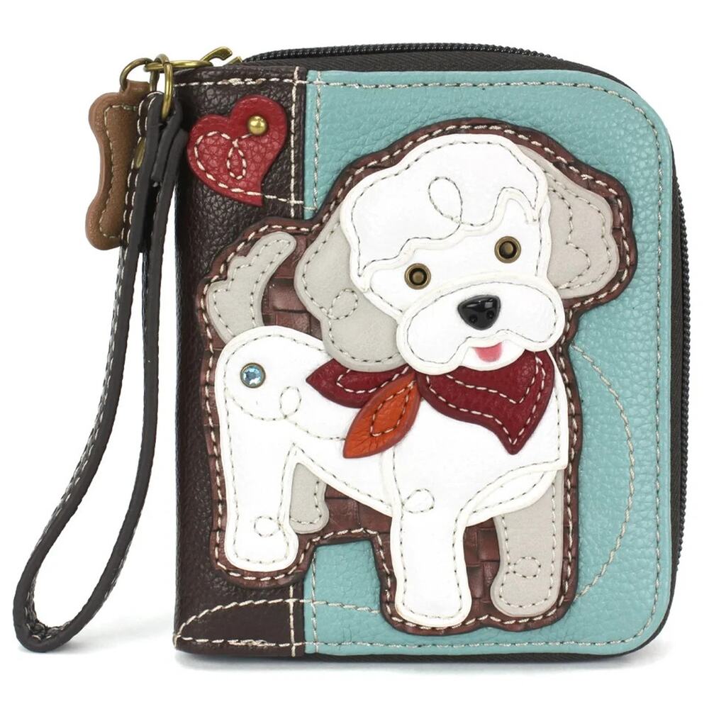 Chala Zip Around Faux Leather Wallet Wristlet - Poodle A, Blue NWT
